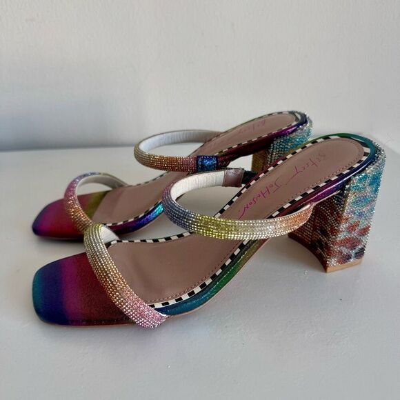 Betsey Johnson Rainbow Rhinestones Sparkly Heel Mules Size 6 - Picture 1 of 11